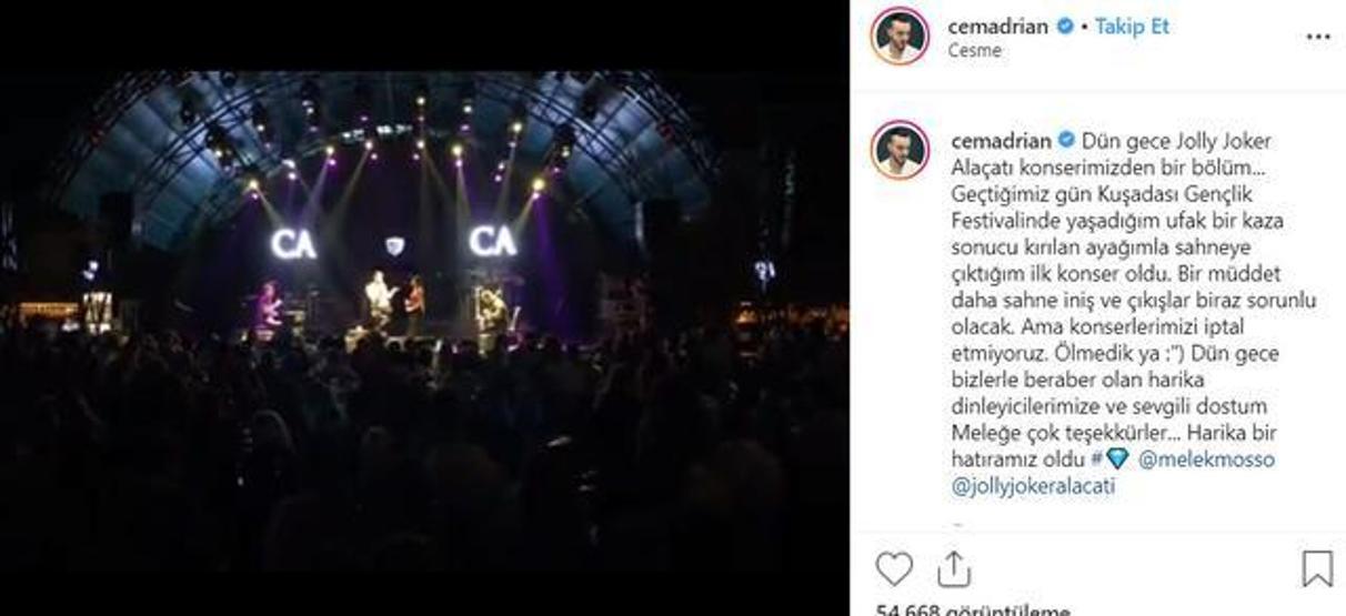 Cem Adrian kaza geçirdiğini duyurdu