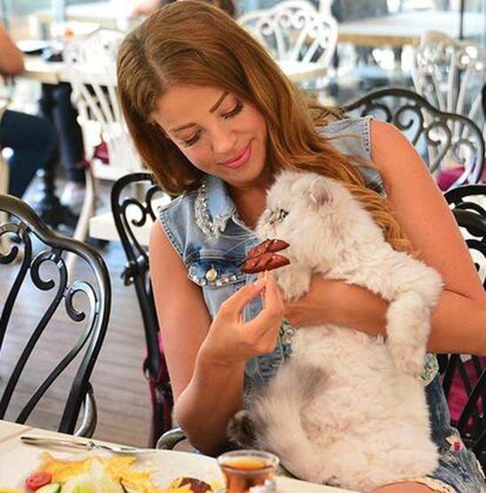 Esra Sönmezer kedisine sucuk yedirdi