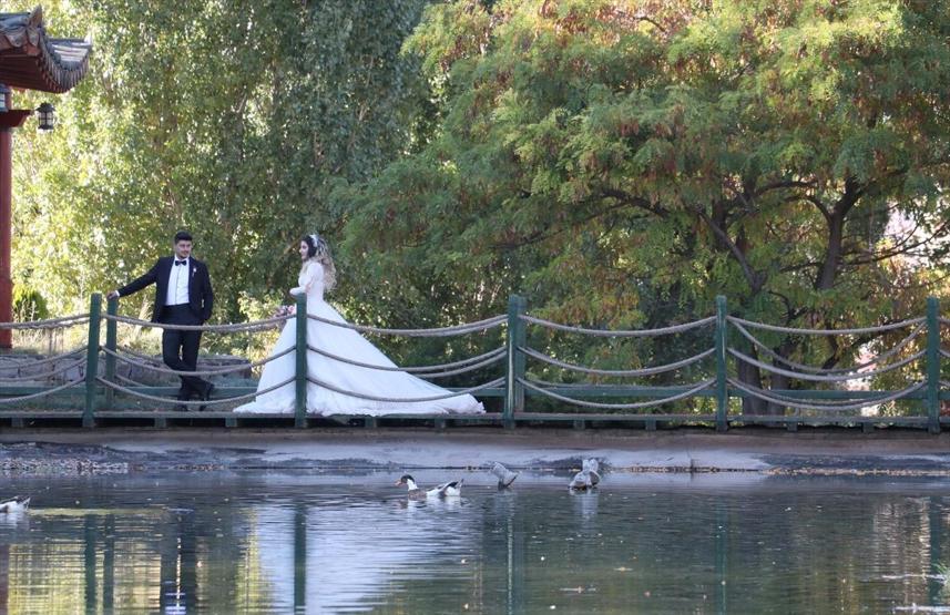 Botanik park evlenecek çiftlerin fotoğraf stüdyosu oldu