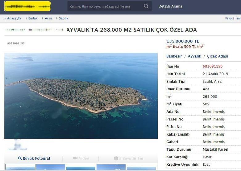 Satılık adanın fiyatı güncellendi