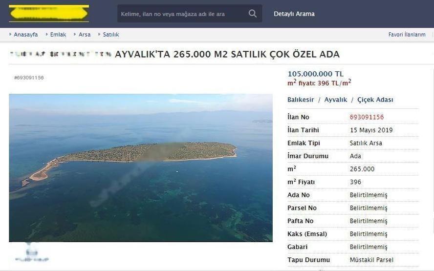 Satılık adanın fiyatı güncellendi