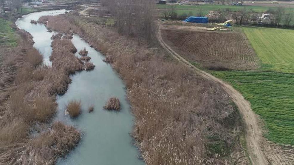 Teke Deresi kirlilikten beyaz ve gri renkte akıyor