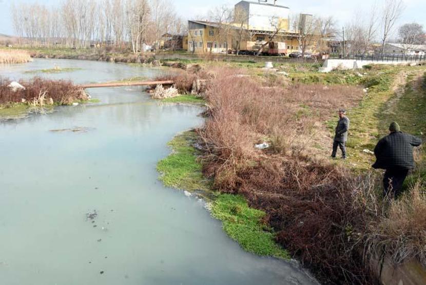 Teke Deresi kirlilikten beyaz ve gri renkte akıyor