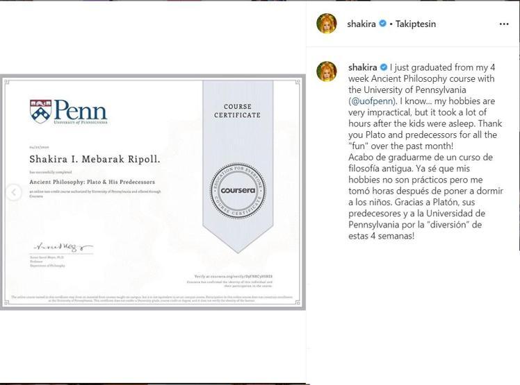 Shakira karantinayı fırsat bilip diploma aldı
