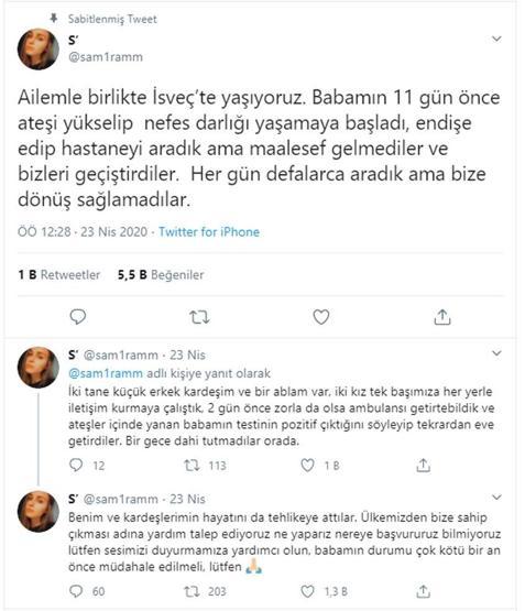 Leylanın koronavirüs teşhisi konulan babası, İsveçten Türkiyeye getiriliyor