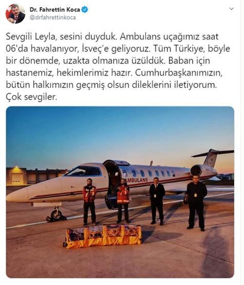 Leylanın koronavirüs teşhisi konulan babası, İsveçten Türkiyeye getiriliyor