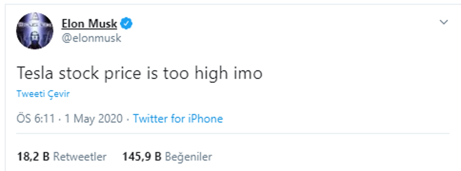 Elon Musk tweet attı, Teslanın piyasa değeri 14 milyar dolar azaldı