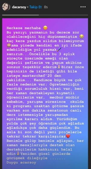 MasterCheften bilerek elenen Duygu Acarsoydan veda açıklaması