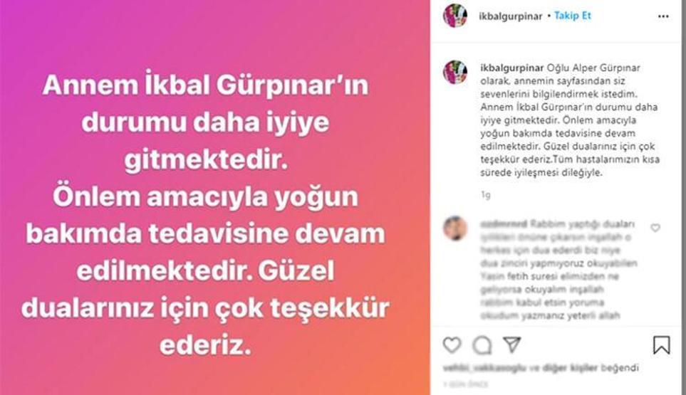 Koronavirüse yakalanan İkbal Gürpınarın son durumu