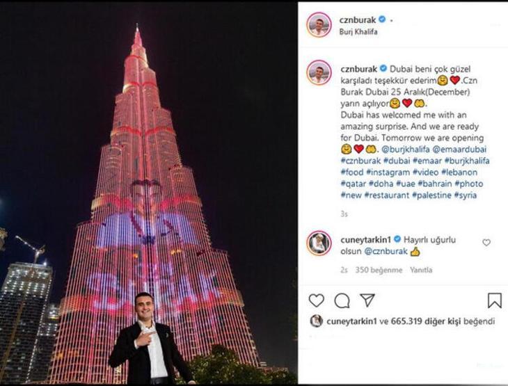 CZN Burakın fotoğrafı dünyanın en yüksek gökdeleni Burc Khalifaya yansıtıldı