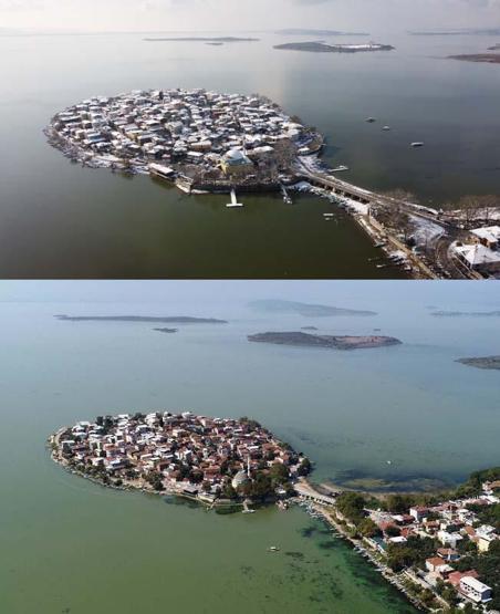 Türkiyenin Venediki Gölyazının yaz ve kış hali aynı karede