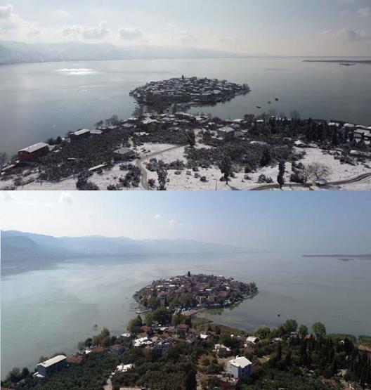 Türkiyenin Venediki Gölyazının yaz ve kış hali aynı karede