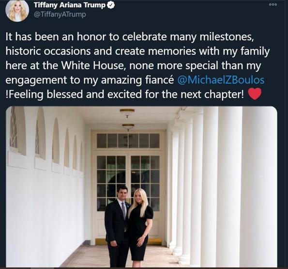 Trump’ın Beyaz Saray’daki son gününde kızı Tiffany nişanlandı