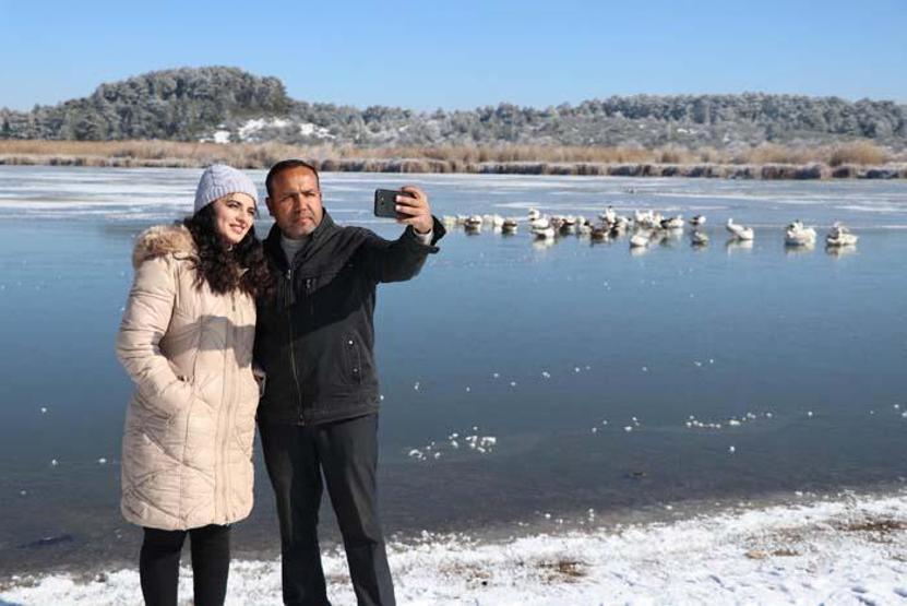Kuş cenneti Yayla Gölü buz tuttu