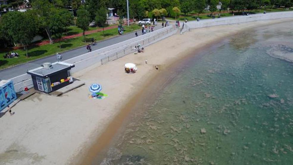 Caddebostanda deniz salyasının arasında suya girdiler