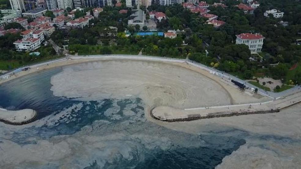 Caddebostanda deniz salyasının arasında suya girdiler