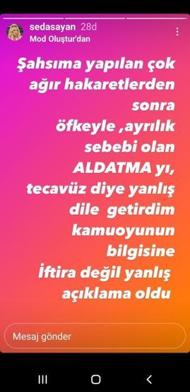 Seda Sayandan tecavüz iddiasıyla ilgili dikkat çeken yeni bir paylaşım yaptı