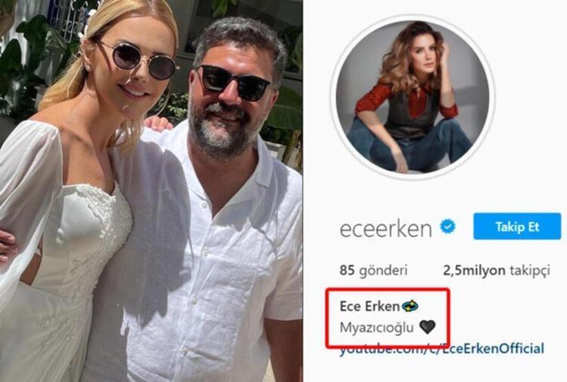 Ece Erkenin evlendikten sonra profiline eşinin soy adını ekledi