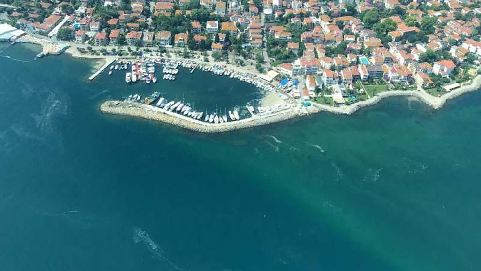 Marmara Denizindeki müsilajın son durumu havadan görüntülendi