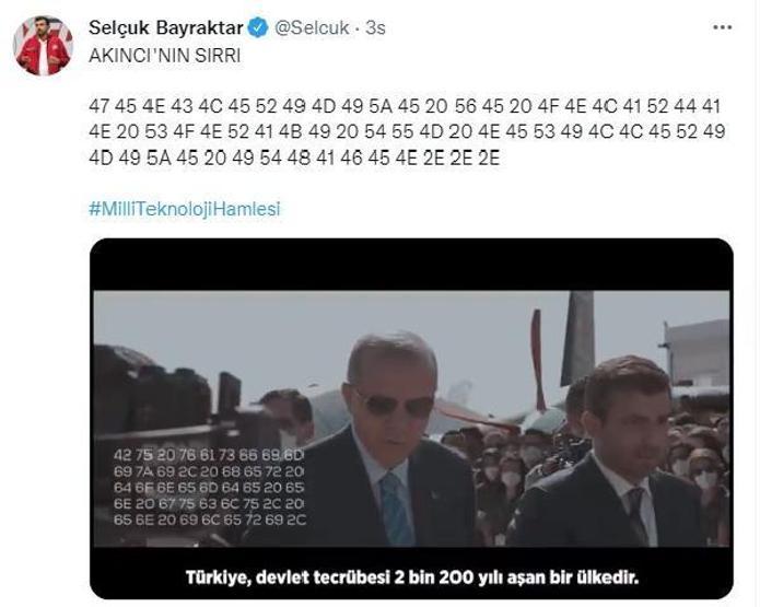 Cumhurbaşkanı Erdoğanın mesajı Bayraktar Akıncı TİHAnın yazılımına eklendi