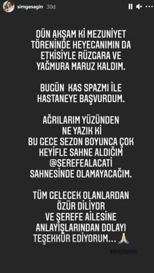 Simge Sağın hastanelik oldu
