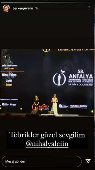 En İyi Kadın Oyuncu Nihal Yalçına, oyuncu sevgilisinden destek