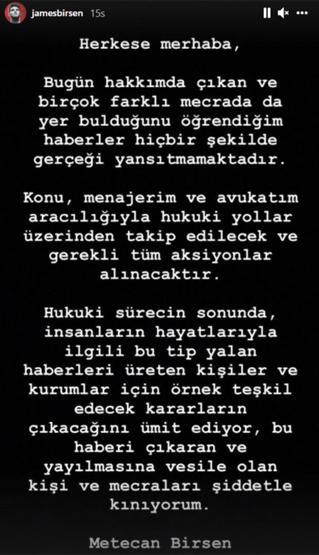 Metecan James Birsenden Selin Ciğerci iddiasına cevap
