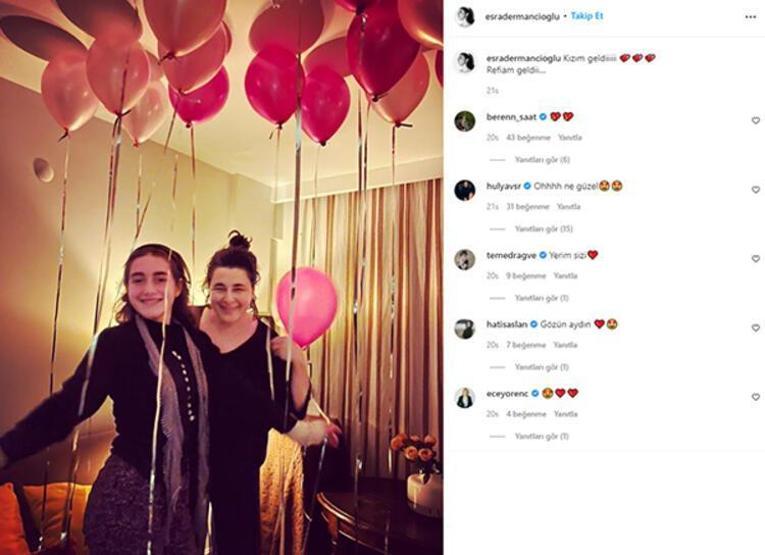 Esra Dermancıoğlu kızı Refiayı balonlarla karşıladı
