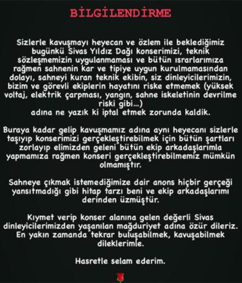 Soğuğu bahane edip sahneye çıkmadığı iddia edilen Manuş Baba özür diledi