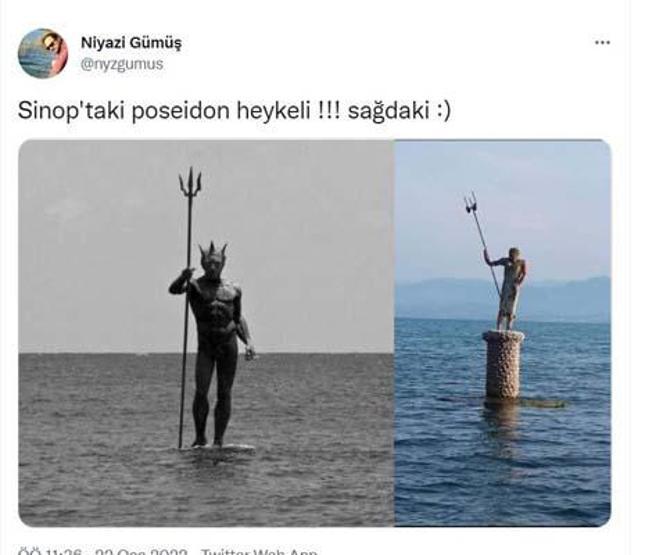 Sosyal medyanın son hedefi Sinopun Poseidon heykeli