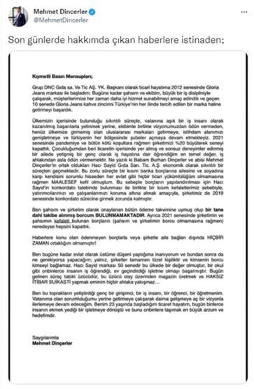Hadisenin sevgilisi Mehmet Dinçerlerden açıklama