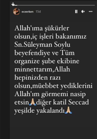 Ece Erkenden Seccad Yeşilin yakalanması ardından ilk açıklama