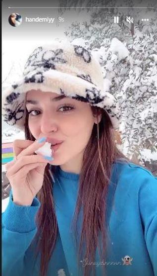 Ünlü oyuncu Hande Erçelin kar keyfi