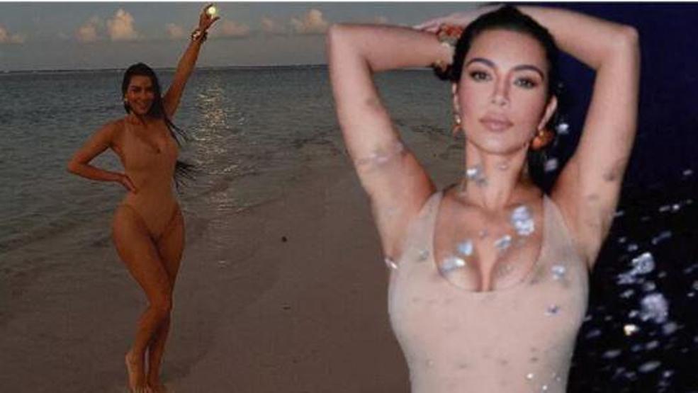 Kim Kardashian gece yarısı plaja indi