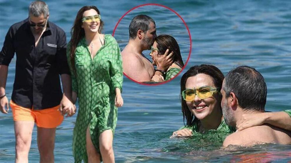 Aslı Hünel bikinili görüntülenmemek için böyle denize girdi