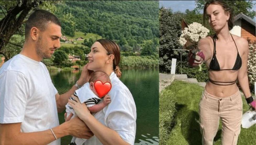 Merih Demiral ve Heidi Lushtaku bir buçuk aylık bebekleriyle tatilde