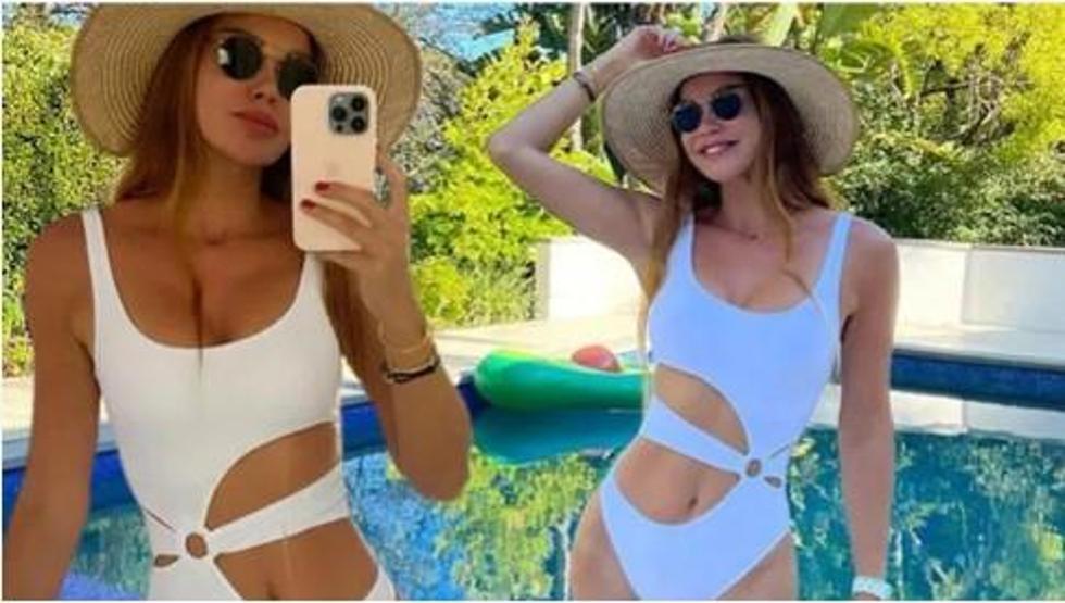 Ebru Şallı havuz başında mayolu pozlarını paylaştı