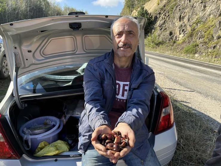 Orman yolunda ilginç kuyruk Kimileri yemek için kimileri satmak için bekliyor