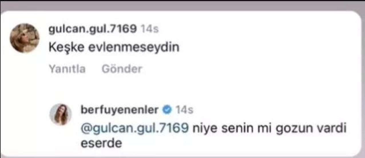Berfu Yenenlerden takipçisine tokat gibi yanıt