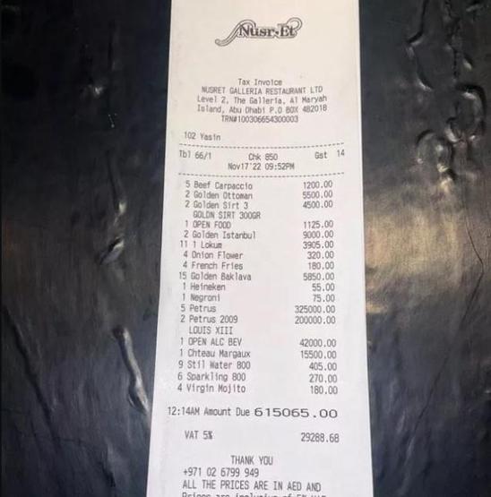 Nusret Gökçenin restoranındaki hesap şaşırttı