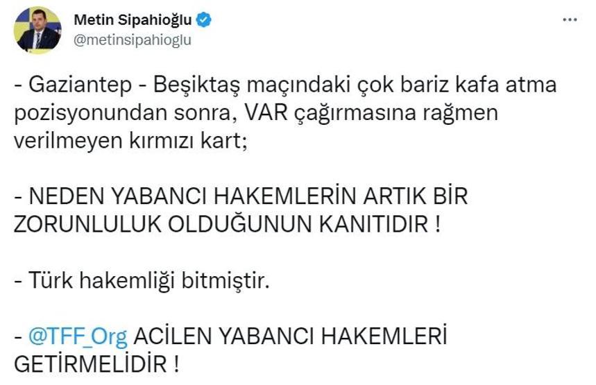 Tümer Metinden hakem Attila Karaoğlana tepki: Pes