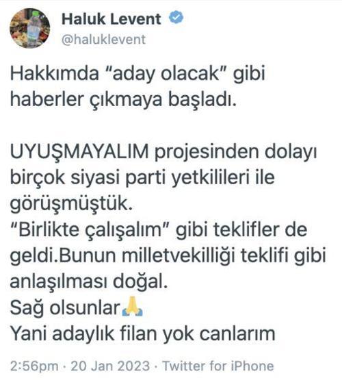 Haluk Levent siyasete mi giriyor Açıklama geldi
