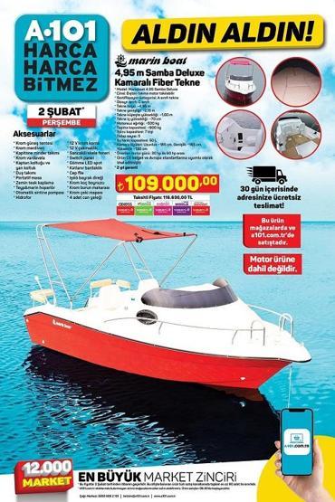 A101 aktüel ürünler kataloğu 2 Şubat 2023... Samba Deluxe Kamaralı Fiber Tekne fiyatı ne kadar