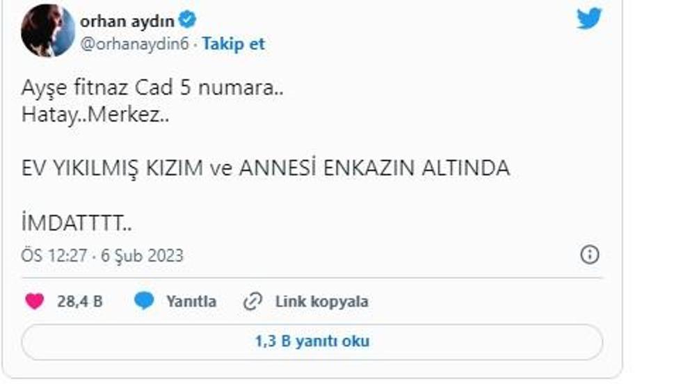 Orhan Aydın: Kızım hâlen enkaz altında, ses veriyor