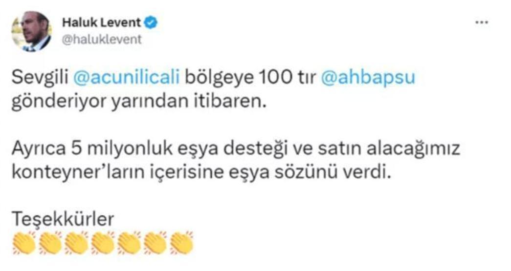 Acun Ilıcalıdan deprem bölgesine destek