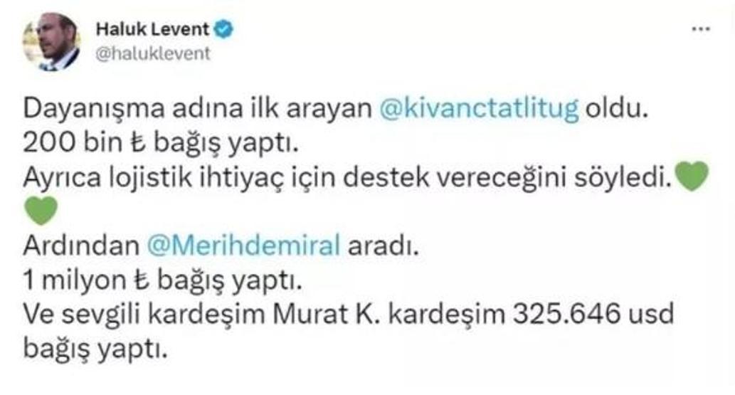 Ünlü isimlerin depremzedelere desteği devam ediyor Haluk Levent tek tek açıkladı