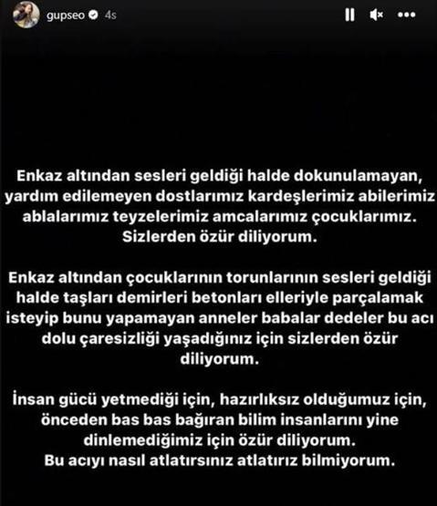 Gupse Özay: Enkazdan sesleri geldiği halde dokunulamayan herkesten özür dilerim