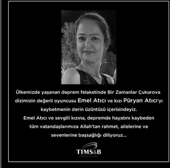 Oyuncu Emel Atıcı ve kızı Püryan Atıcı depremde hayatını kaybetti