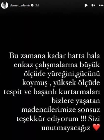 Demet Özdemirden maden işçilerine teşekkür