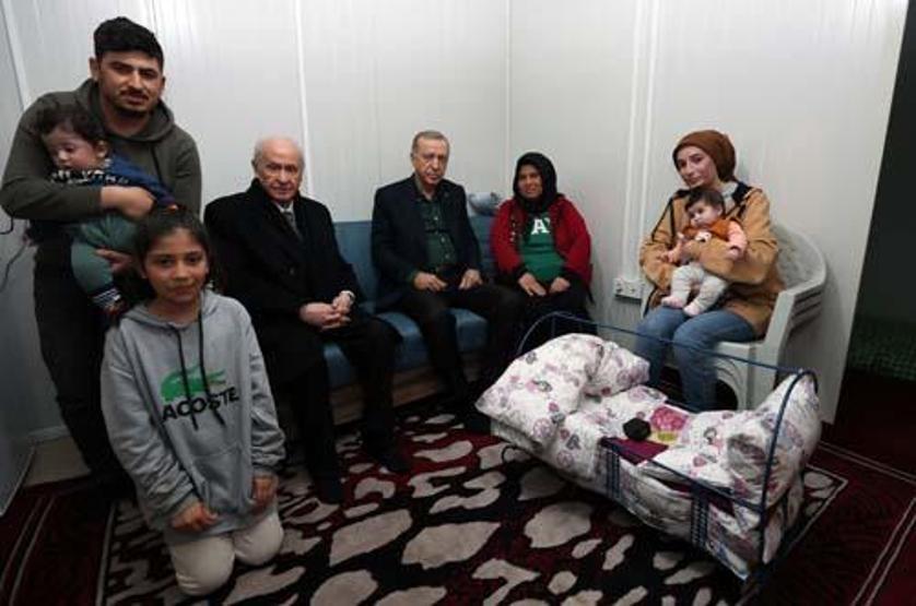 Cumhurbaşkanı Erdoğan ve MHP lideri Bahçeli, konteyner kenti ziyaret etti